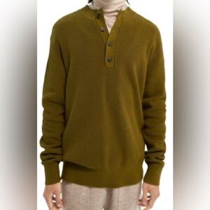 Scotch & Soda Men’s Olive Mock Neck Henley Sweater,Size-Large;P2P approx-22.5”